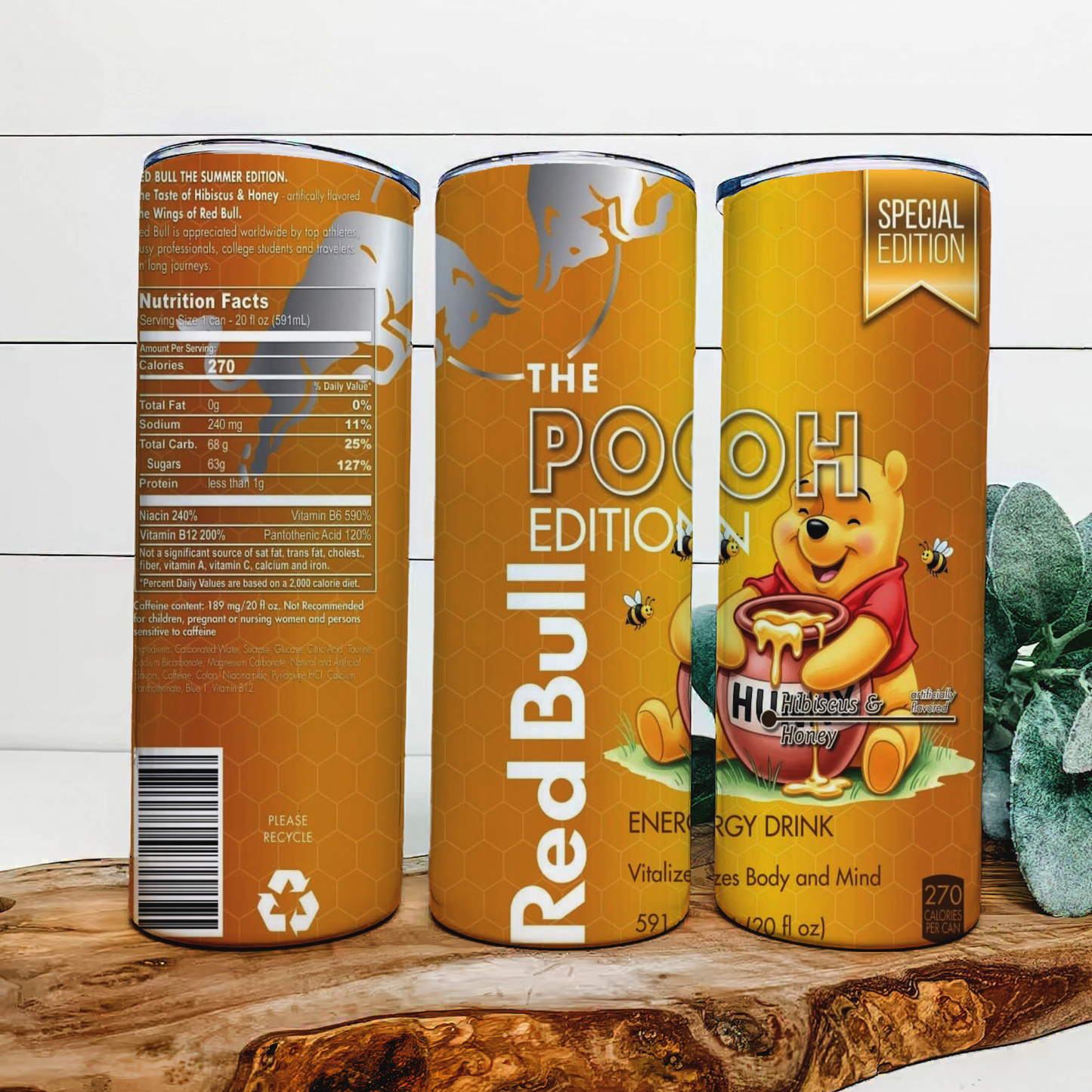 20 oz redbull pooh bear tumbler